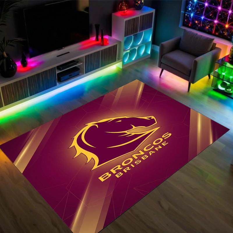 Brisbane Broncos Design Crystal Velvet Carpet Cozy Non?Slip Printed Rug For Bedroom Living Room Entrance