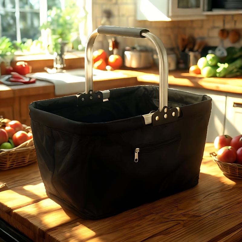 Foldable Aluminum Frame Basket with a Large Zippered Side Pocket and a Foldable Oxford Cloth Shopping Handbag