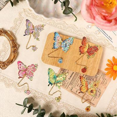 Colorful Butterfly Metal Butterfly Bookmark Hollow Flower Tassel Chain Flower Painting Bookmark Colorful Bronzing