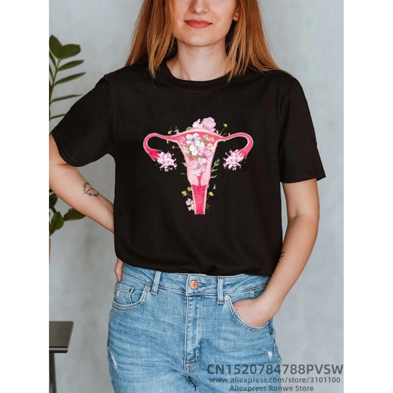 

Women Flower Funny Print T-shirt Girl 2022 Summer O Neck Y2K Top Tee Female Harajuku Black Clothes S чёрный