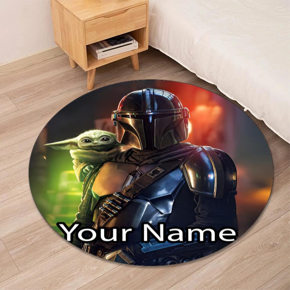 Custom Name The Mandalorian Printed Round Rug Carpet Chair Rug Area Rug Entryway Doormats,for Office Chair Living Room Bedroom Kitchen Room.