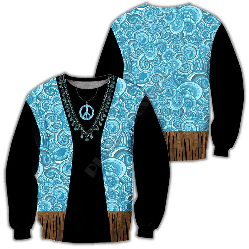 Camisola Larga de Gola Redonda Estampa Digital 3D Criativa Indiana Top de Manga Comprida