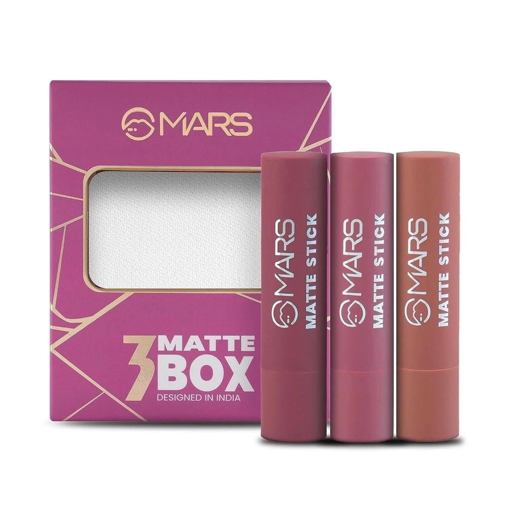 Mars Matte Box Set of 3 Lipsticks 3x3.2 gm - 02 Peaches & Nudes
