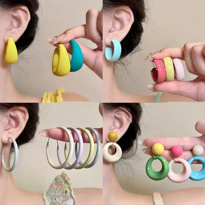 Dopamine Geometry Element Ring Earrings Women's Round Face Explosion Premium Sense Earrings Niche Design Stud Earrings Sweet Earrings