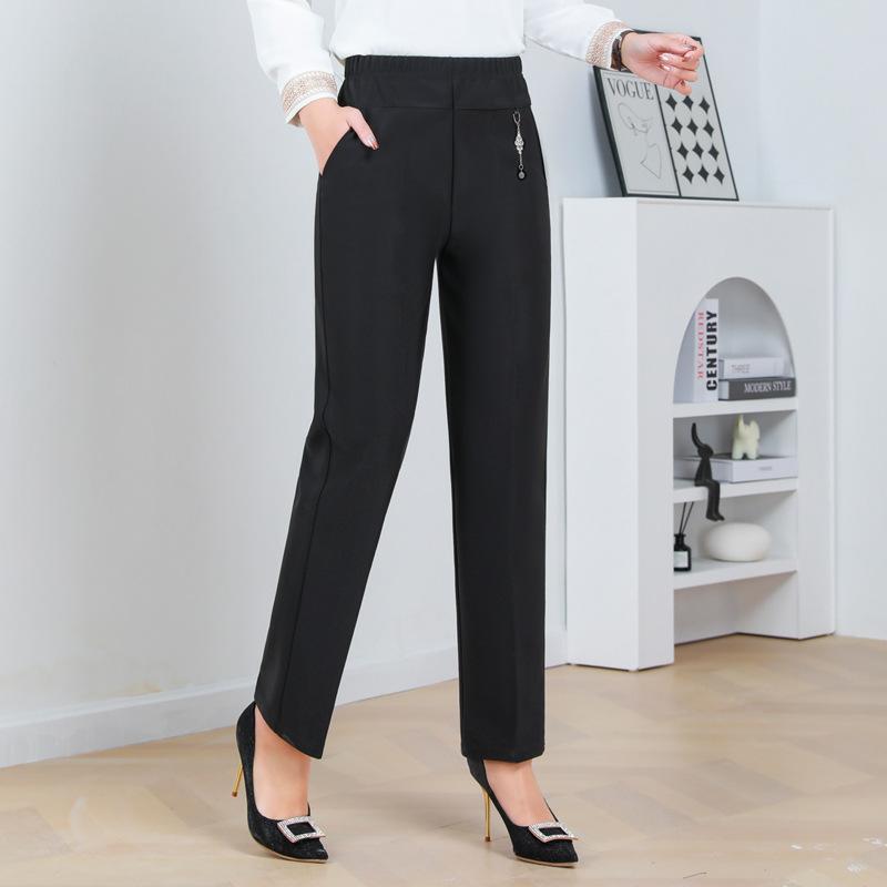Women's Spring and Fall Plus Size Straight Pants Middle-aged and Elderly Middle Elastic Casual Pants