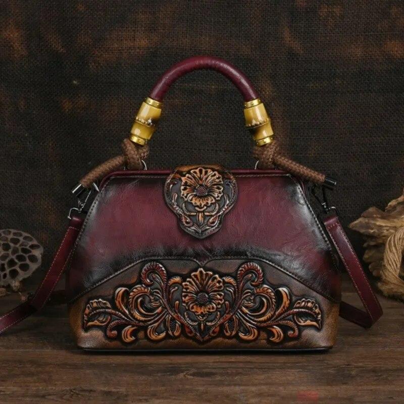 Ladies Luxury Handbag 2026 New Vintage Handmade Leather Carved Women Tote Bag Versatile Female Shopping Shoulder Crossbody Bags
