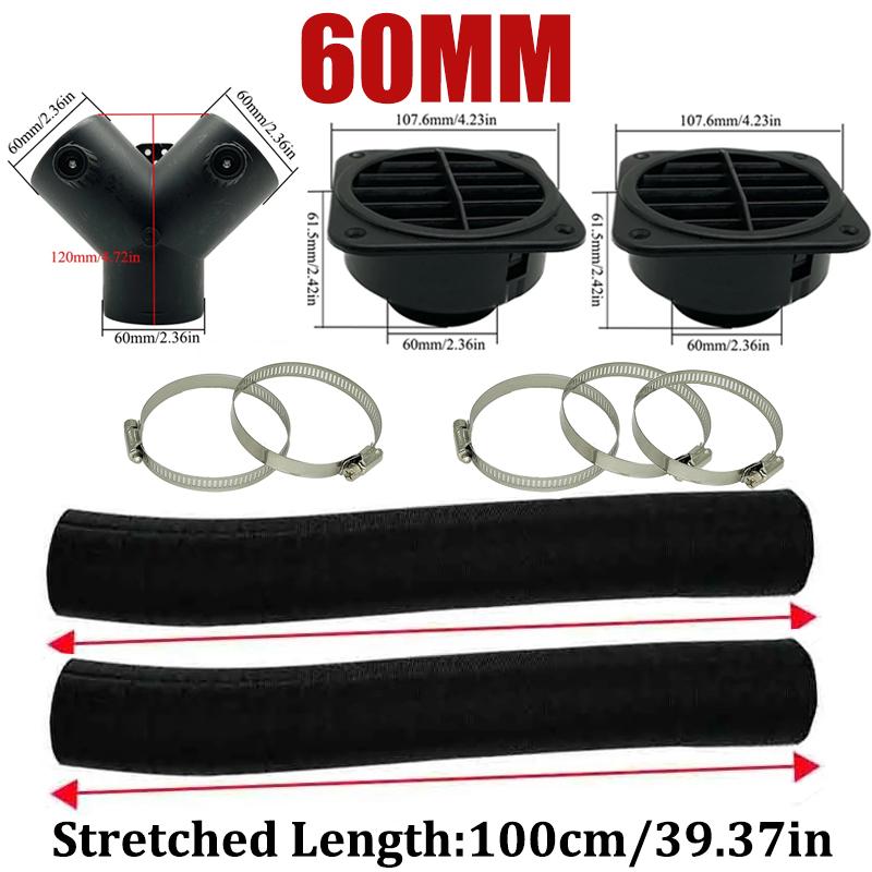 60mm 75mm Car Air Diesel Heater 2x Air Outlet Vent + 1x Valve Flap Outlet + 2x Warm Duct Pipe + 5x Clamp For Webasto Eberspacher