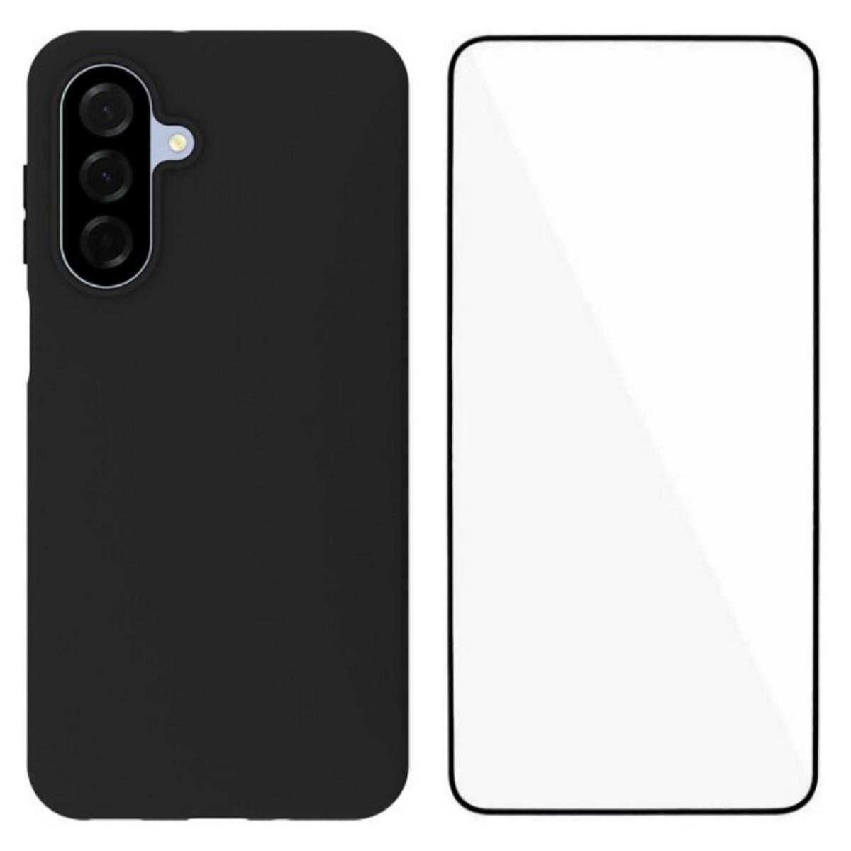 

For Samsung Galaxy A17 TPU Case WANLONFENG MS Series Matte Back Cover with Tempered Glass (Big Hole Lens) Black