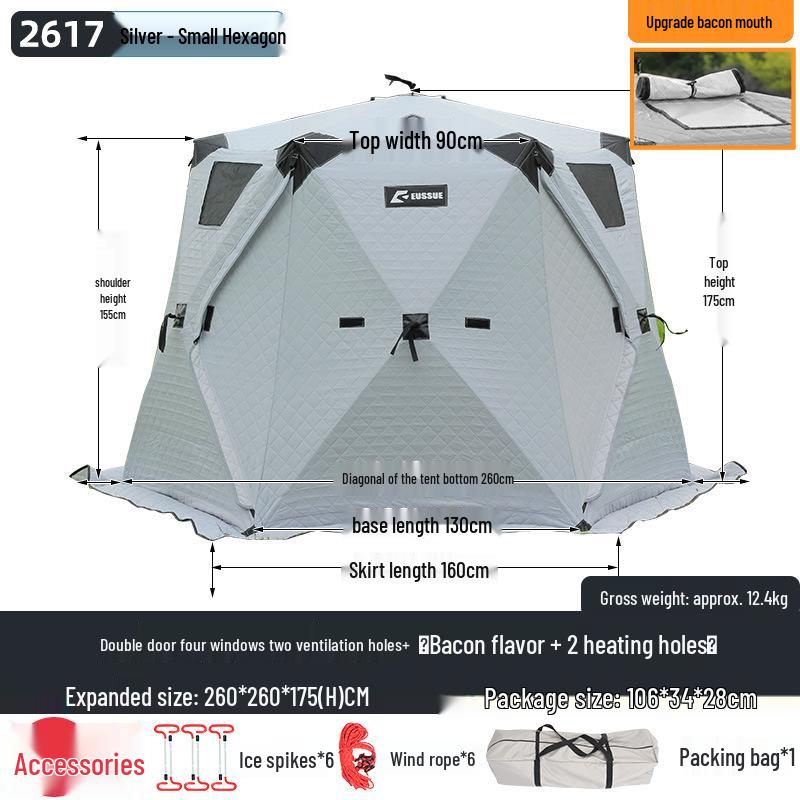 Hexagonal Cotton Ice Fishing Tent - Thickened, No Assembly Needed
