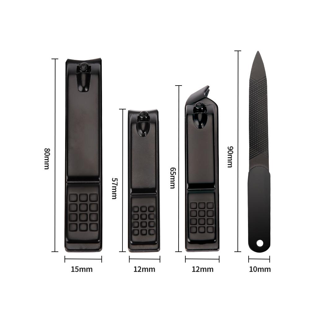 HongStars Luxury Carbon Steel Nail Clippers Portable Set with 4pcs Black Nail Clippers Manicure Set Includes Nail File