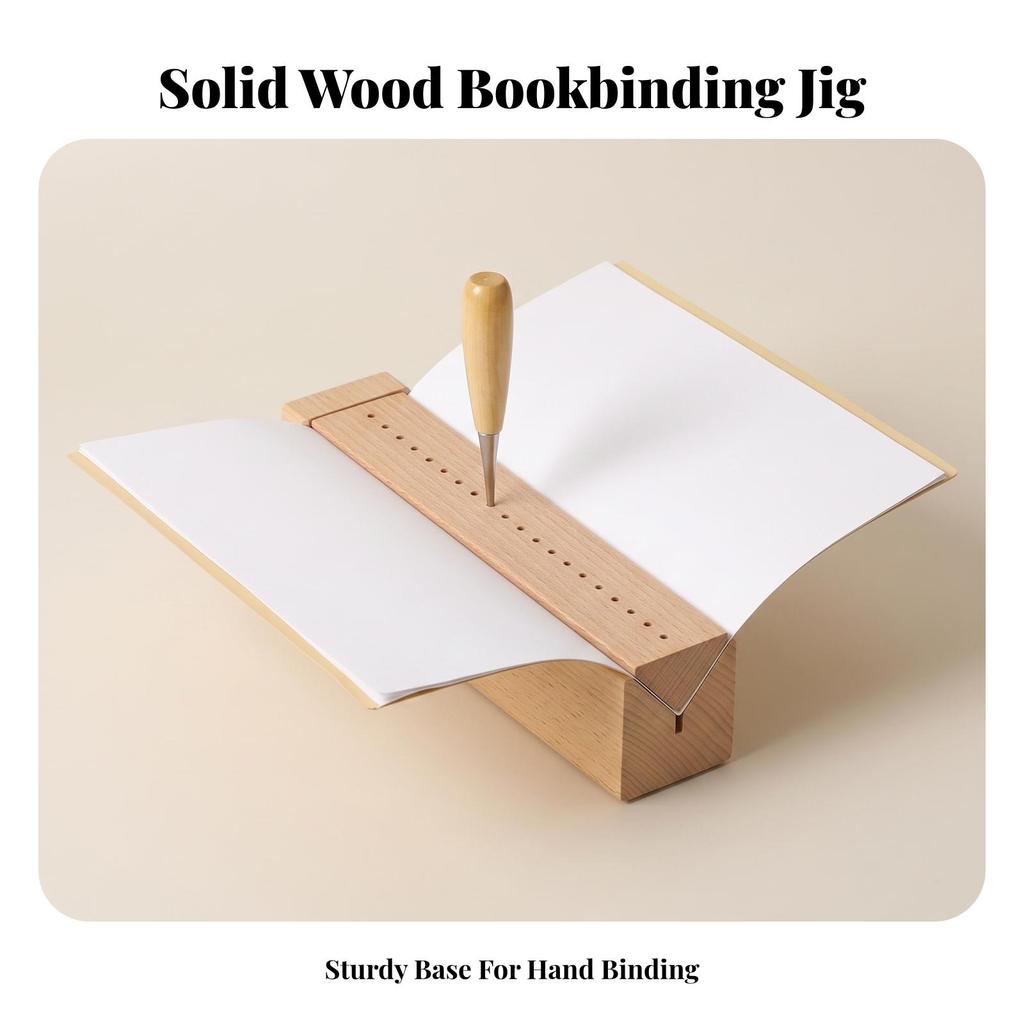 Bookbinding Punch Tool Wooden Punching Jig with Awl Beginner-Friendly