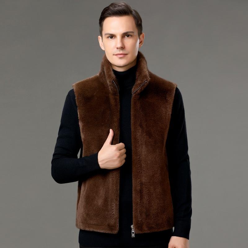 Stand Collar Vest Men's New Winter Gold Mink Velvet Men's Vest Zipper Reversible Men's and Women's Same Style Waistcoat