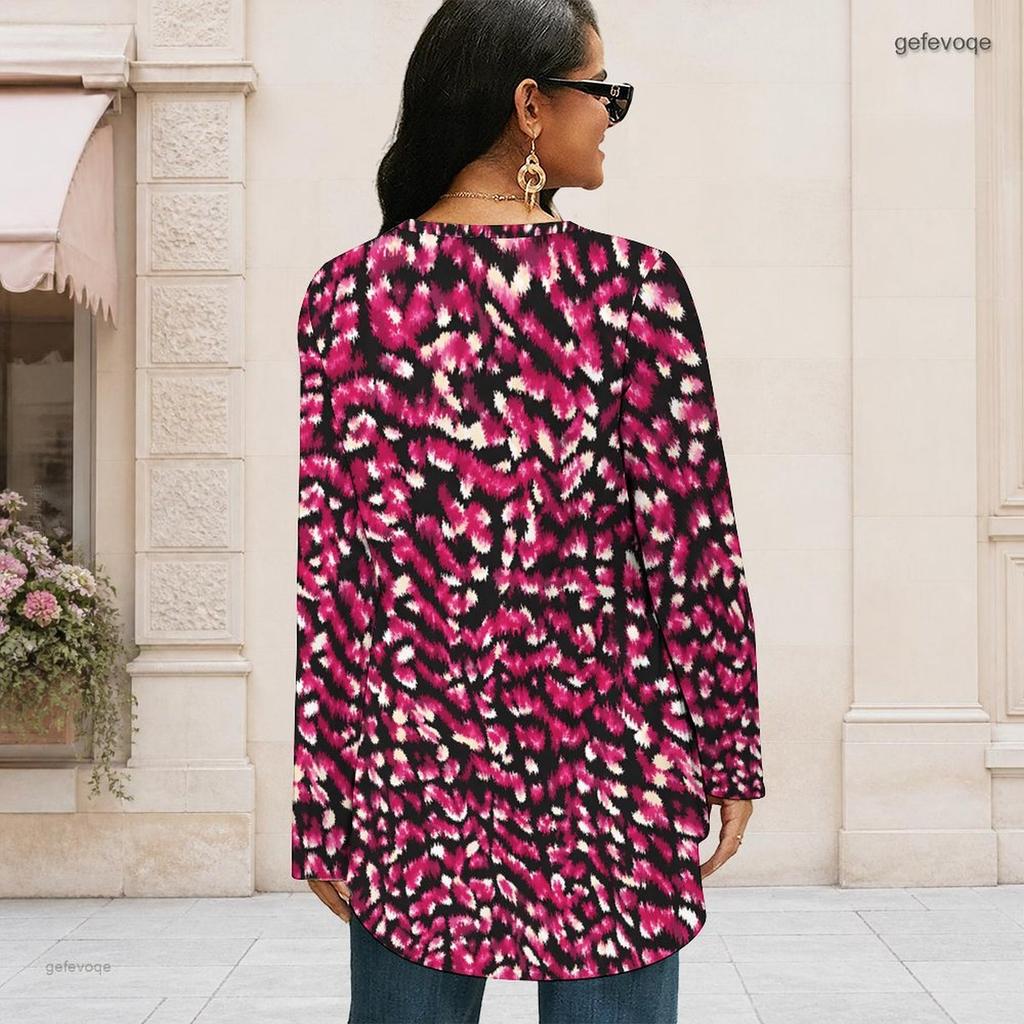Ladies Plus Size Tie Dye Striped Long Sleeve T Shirt Round Neck Loose Irregular Hem Casual Tunic Top For Daily Wear