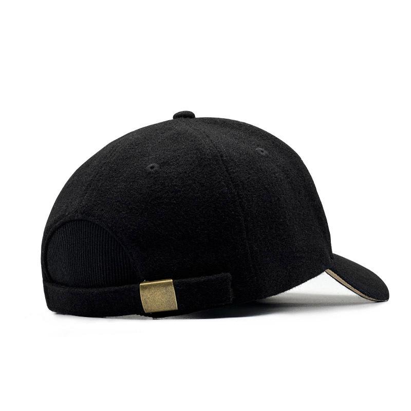 Men's Thick Woolen Winter Baseball Cap with Visor, Plus Velvet Lining, Closed Back, Large Size.