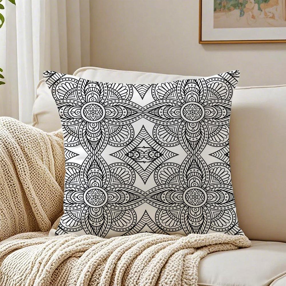 Gray Blend Pattern Pillow Case Double-Sided Plush Sofa Cushion Covers Organic Breathable Invisible Zipper