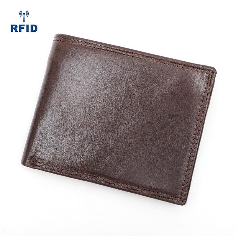 Men'S Leather Wallet Retro Rfid Cash Anti-Theft Brush Change Bit Folding Wallet Multi-Card Bit Wallet