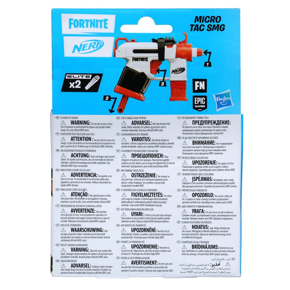 Nerf Fortnite Micro Tac SMG Mini Dart Firing Blaster Fortnite Tac SMG Gear Design with 2 Nerf Elite Darts