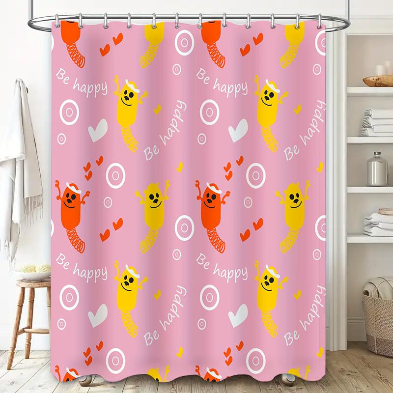 Bright Happy Bubble Bath Shower Curtain Waterproof Fabric Decorative Bathroom Accessories Set for Children's Room Pink