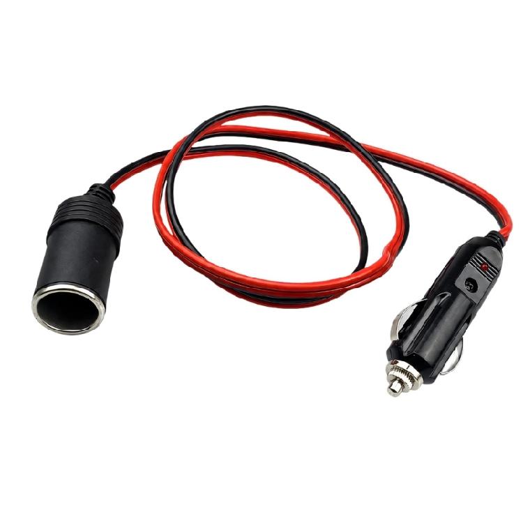 Vehicle Power Extension Cable with Male and Female Connectors, LED Power Indicator, and 12 V to 24 V Operation