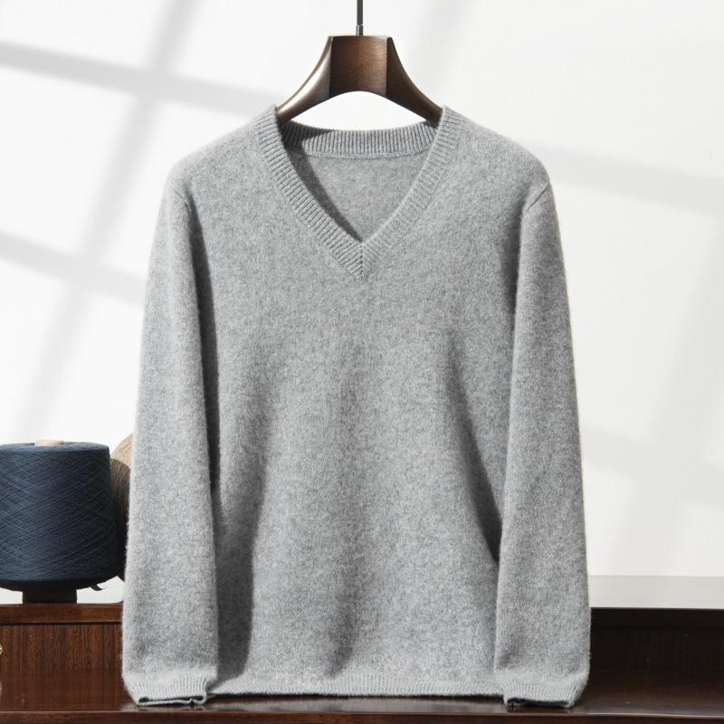 New seven-pin thickened V-neck cashmere sweater men's loose sweater long-sleeved loose top