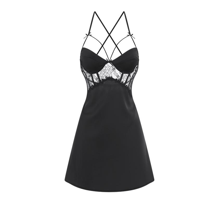 Women's Satin Breathable Backless Short Skirt with Robe for Summer