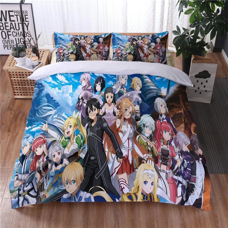 Cartoon Sword Art Online 3D Bettwäsche-Set Bedruckter Bettbezug Kissenbezug Bettzeug Twin Full Queen King Erwachsene Kinder Bettwäsche