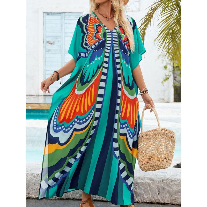 Summer New Arrival Women's Clothing Fashion Style Positioning Print Djellaba Beach Vacation Loose Sun Protection Blouse Long Dress