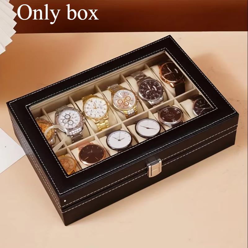 

A Faux Leather Watch Storage Box That Holds 12 Watches, Perfect for Displaying Timepieces And Storing Jewelry Like Bracelets