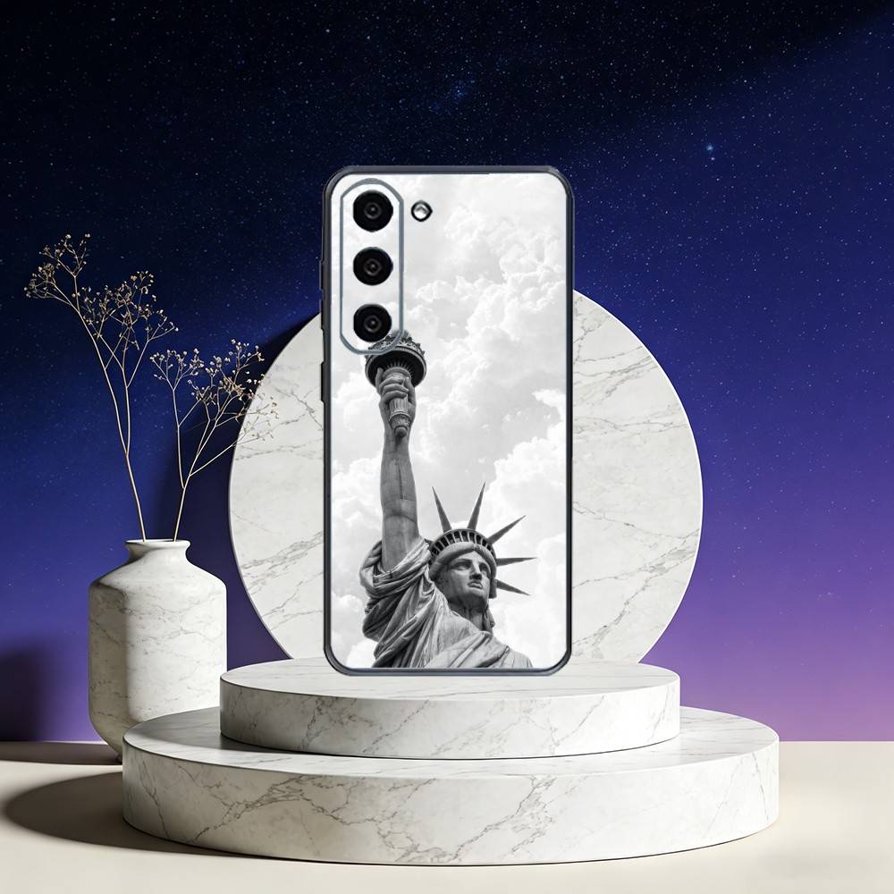 America USA Flag S-Statue Liberty Phone Case For Samsung Galaxy A73,A72,A71,A70,A53,A52,A51,Others Soft Black Cover