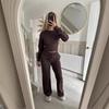 Womens Winter Casual Two-Piece Set Solid Color Zip-Up Top Straight Leg Pants Streetwear Outfit