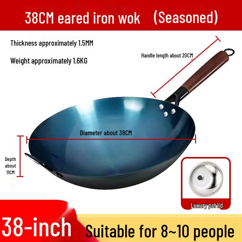 Wok da Cucina in Ferro Blu Retrò Antiaderente Stagionato