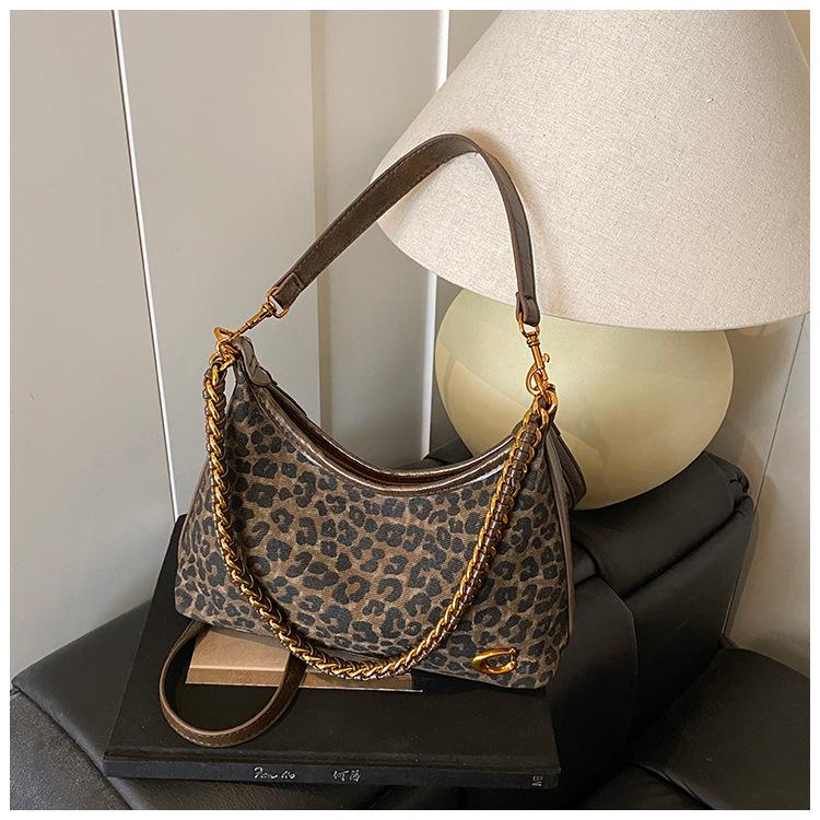 Leopard Print Bag Women's Large Capacity Autumn and Winter Niche Retro Messenger Bag One Shoulder Underarm Dumpling Bag