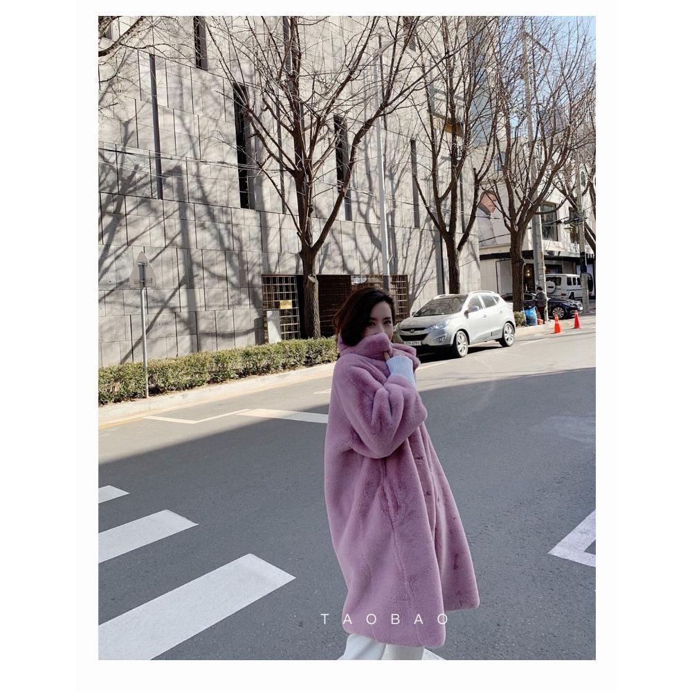 2025 Winter New Imitation Fur Mink Plush Long Coat Stand-up Collar Over Knee Thickened Loose Coat