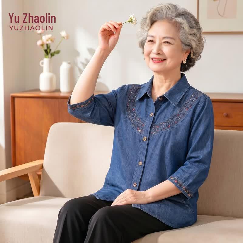 YUZHAOLIN Women s Pure Cotton Denim Shirt XL