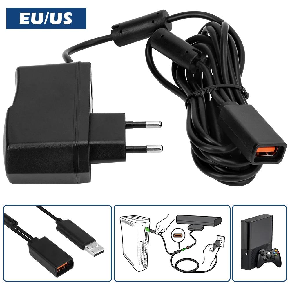 NEW EU US for Xbox 360 PLUG USB AC Adapter Power Supply with USB Charging Cable for Xbox 360 X-360 Slim Kinect Sensor Game Acces
