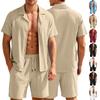 Set da Spiaggia Estivi da Uomo Tuta Casual da Strada Set Due Pezzi per Sport all'Aperto Camicia a Bottoni Liscia Pantaloncini con Coulisse Abbigliamento Sportivo