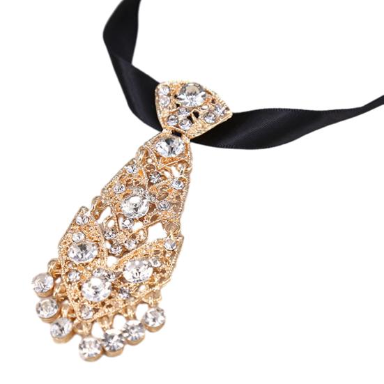 

Men Tie Holder Adjustable Size Sparkling Rhinestones Neck Tie Wedding Party Date Performance