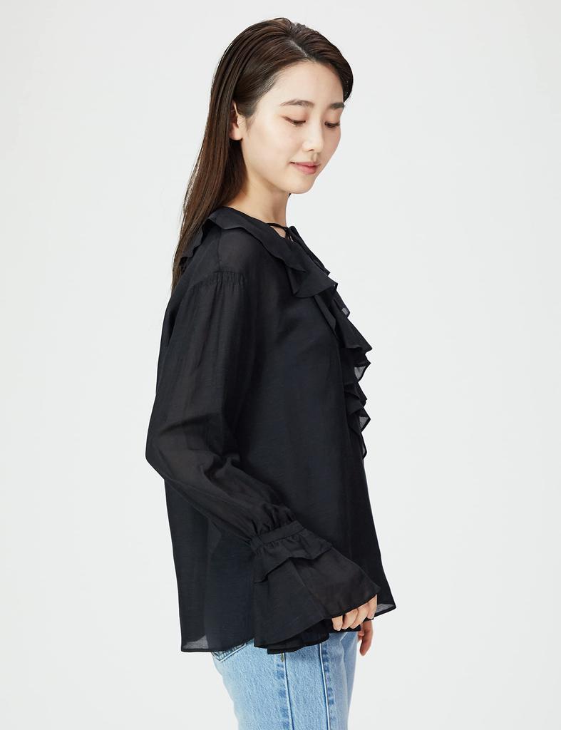 FRAY I.D. Women's Ruffled Frill Lace-Up Blouse FWFB221207, Black/F