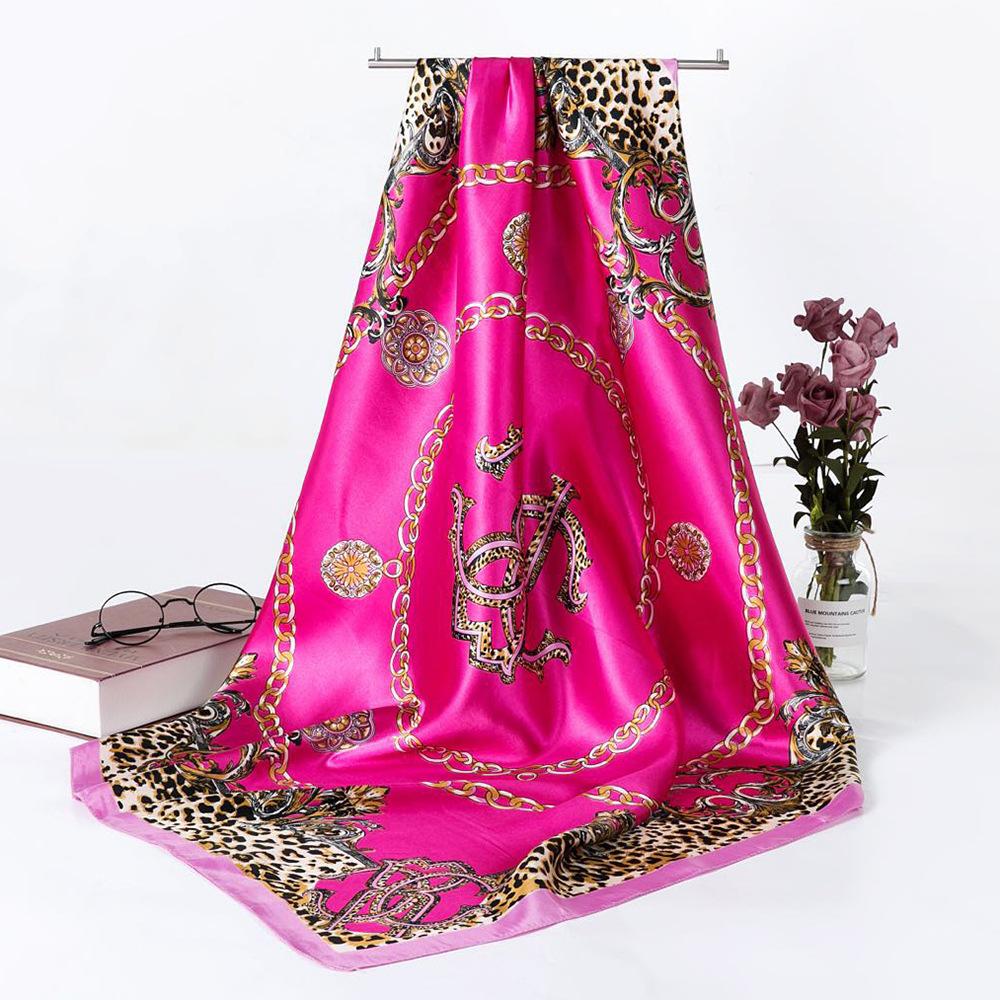 Hochwertige, luxuriöse Seidenschals, Stirnband, Schals, Halstuch für Damen, Ketten-Seidenschal, dekorativer Schal für Damen 90*90cm pink