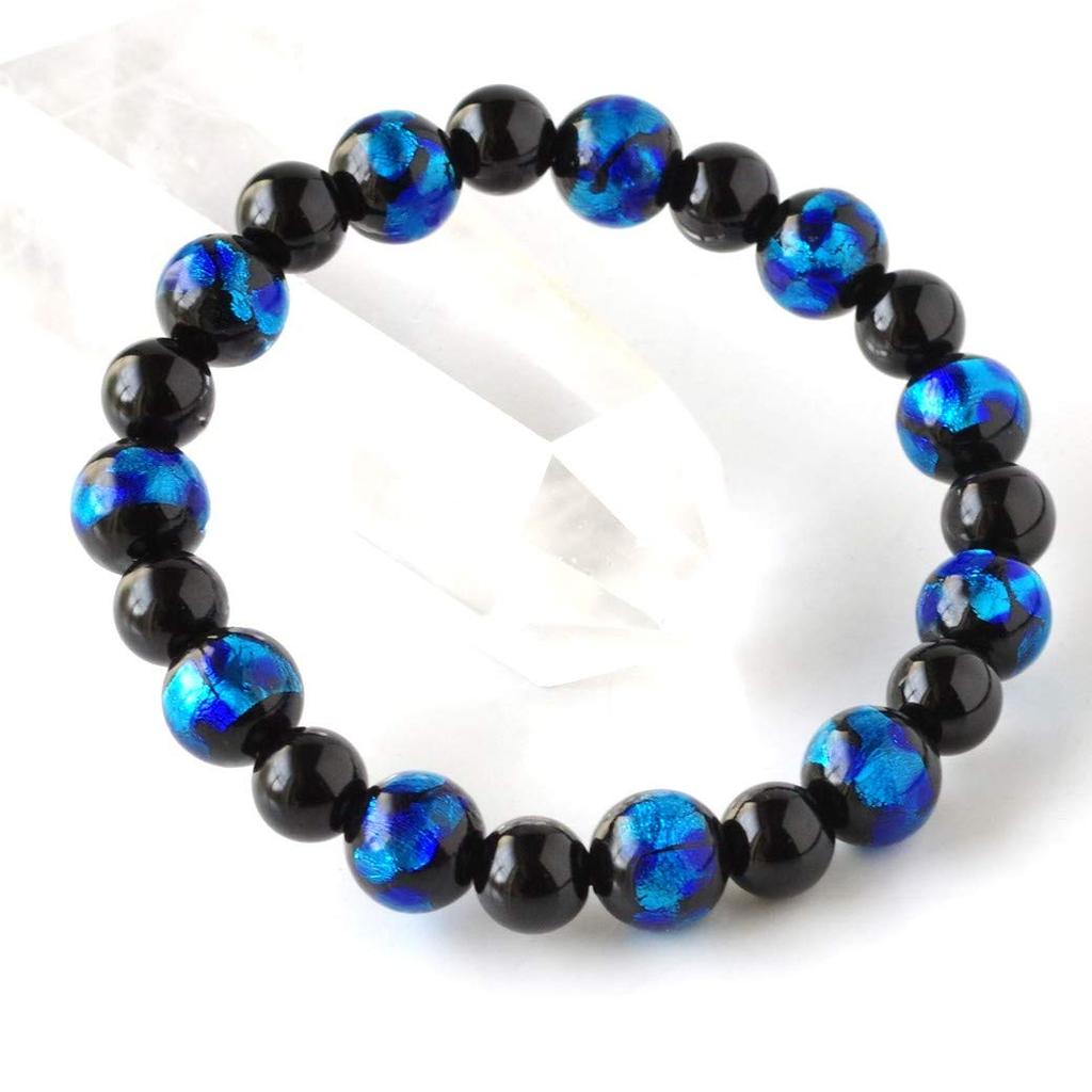 Natural Stone Power Stone Bracelet, Firefly Glass, Onyx, Men's and Women's Accessory, Inner Diameter Approx. 17.5cm