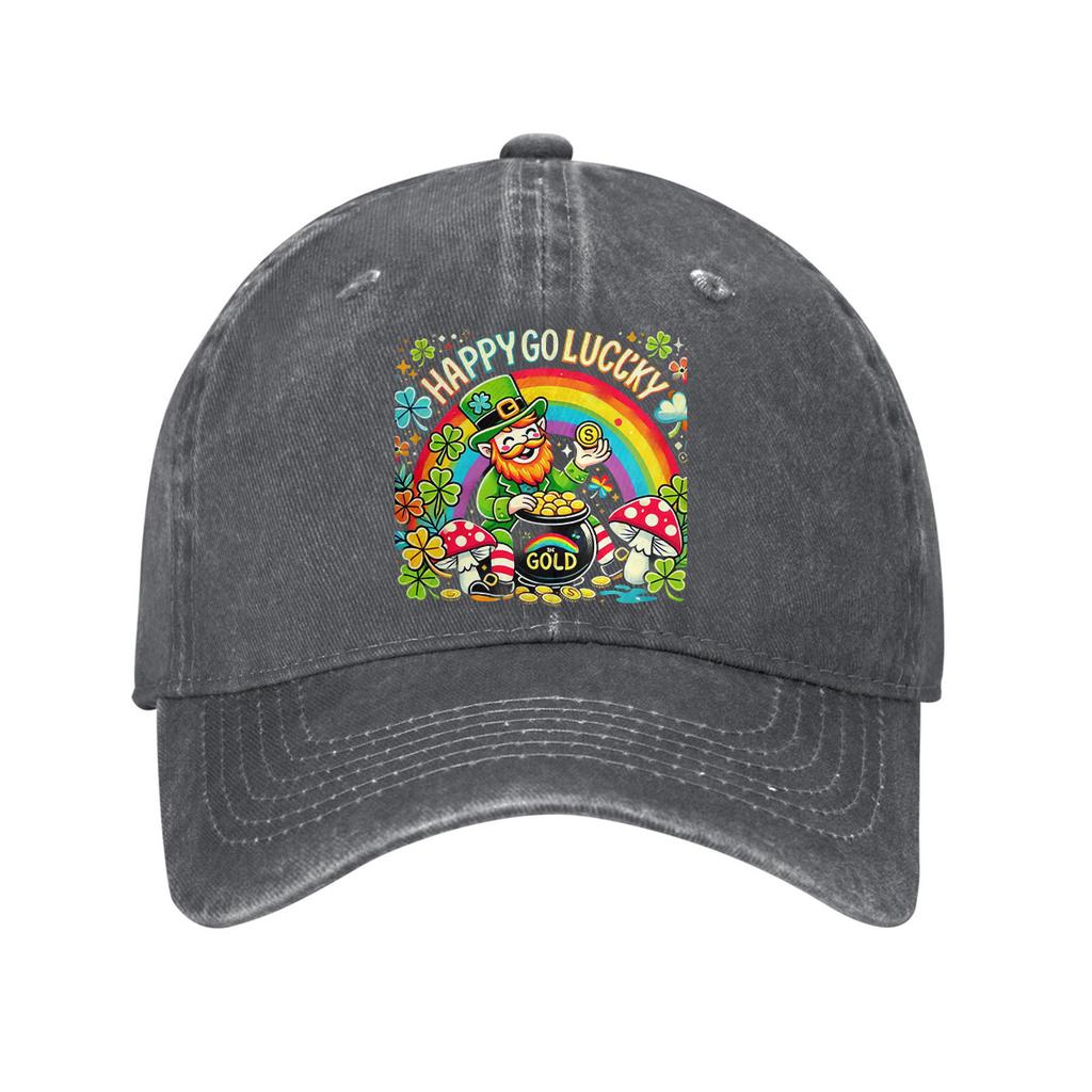 Leprechaun Rainbow Gold St Patricks Day Baseball Cap Adult Casual Cotton Adjustable Curved Brim Hat