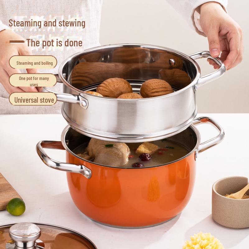 Thickened Stainless Steel Multifunctional Soup Pot for Induction Cookers - Large Capacity