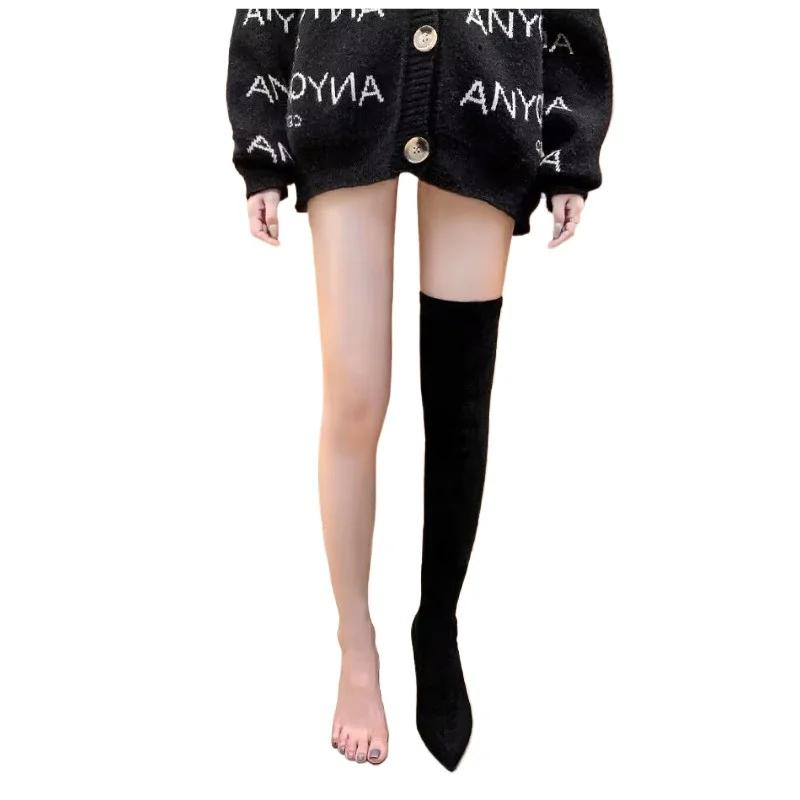 Móda Móda Ženy Boty 2024 Dámské kozačky nad kolena Podzim Zima Špičatá Zip Úzké Dlouhé Kozačky Party