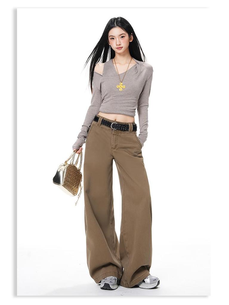Women's 2025 Spring/Autumn Retro Loose Wide-Leg Jeans with Double Button Waistband
