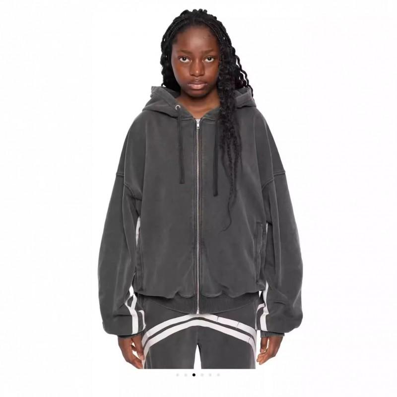 Winter Striped Hooded Zip Sweatshirt Loose Streetwear Men Women Y2K Style