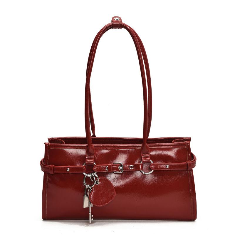 Frühling Neuprodukt Nischendesign personalisierte Ölwachsleder Achsel-Baguettetasche vielseitig Pendeln Temperament tragbare Umhängetasche Damen