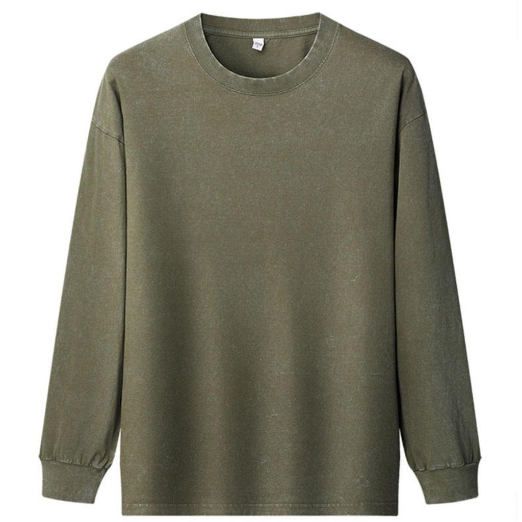 Herrenmode Vintage Acid Washed Tops Langarm Baumwolle T-Shirt Übergroße Streetwear Baggy Tops Herbst Tops