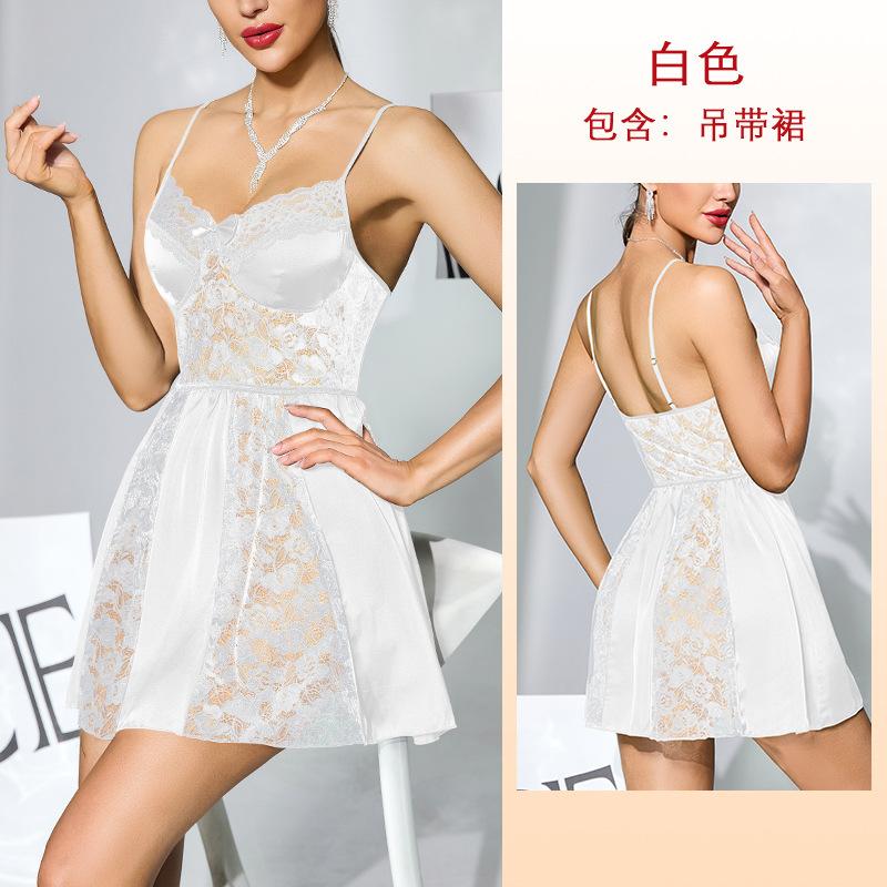 Women Sexy Lace Patchwork Satin Short Strap Nightdress Home Loungewear