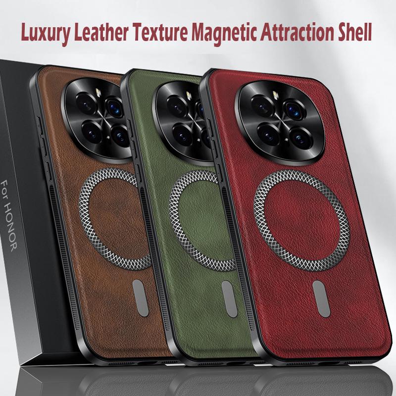 Luxury PU Leather Case For Honor Magic7 Pro Magsafe Magnetic Lens Protection Shockproof Cover For Honor Magic6 Pro Magic5 Pro