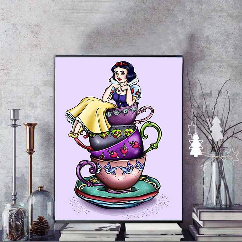 Disney Diamond Painting Snow White Teacup Stacking Trendy Illustration 5D Diamond Painting Art Embroidery Cross-stitch Room Decoration